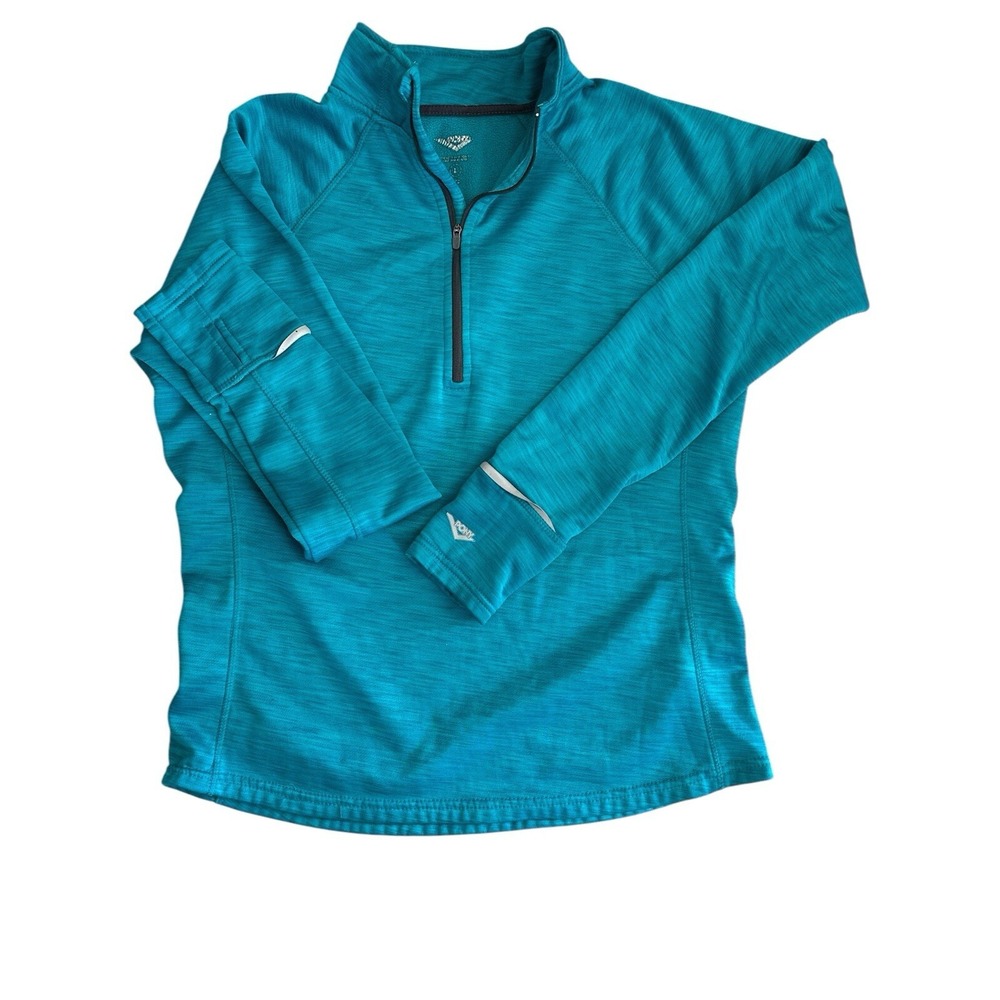 Pony Brand Clothing Women's Quarter Zip Bl/Gr Heather Pullover SizeL 100%Polyest